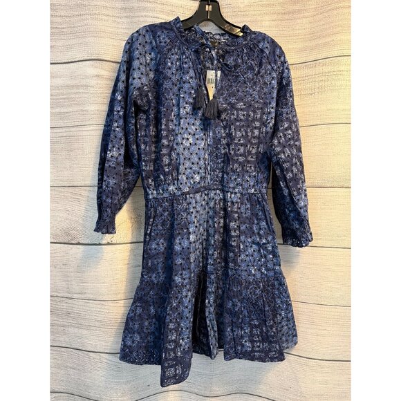 NWT Lauren Ralph Lauren Navy Blue Eyelet Dress Size 8 - Picture 1 of 3